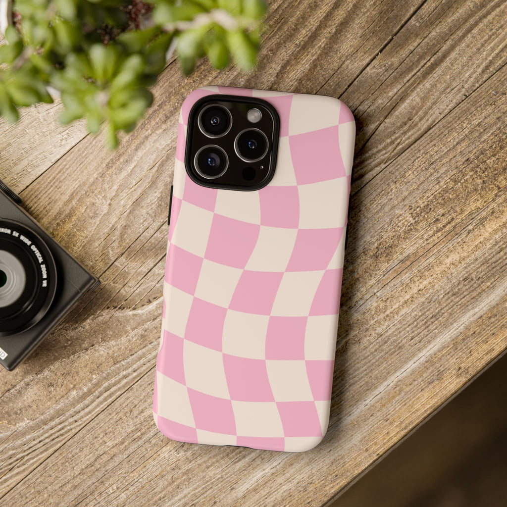 Pink Wavy Checker Tough Phone Case
