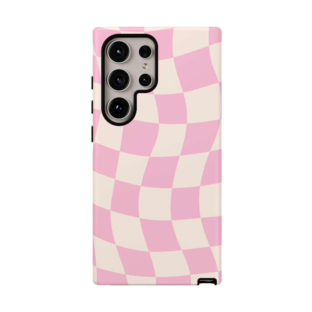 Pink Wavy Checker Tough Phone Case