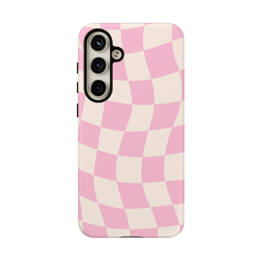 Pink Wavy Checker Tough Phone Case