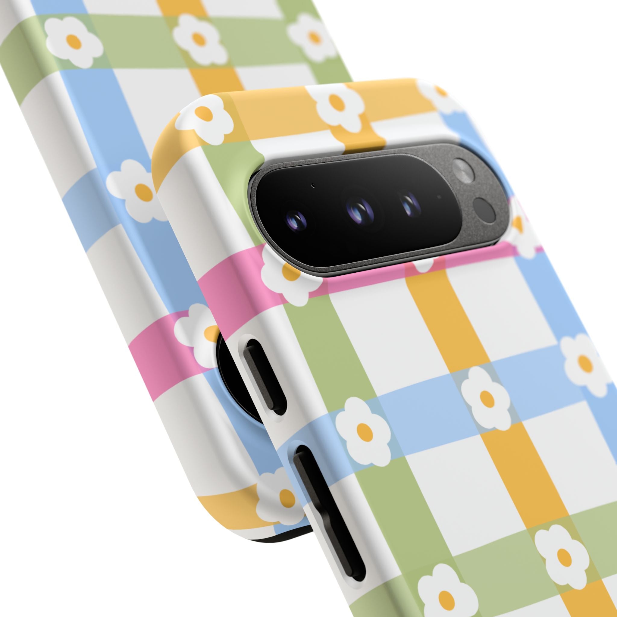 Floral Gingham  Pastel Checkerboard Phone Cover with Daisies