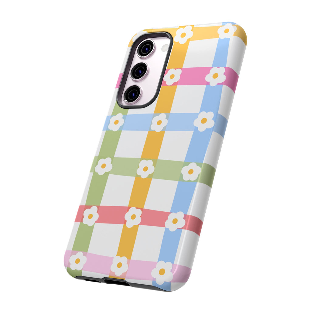 Floral Gingham  Pastel Checkerboard Phone Cover with Daisies