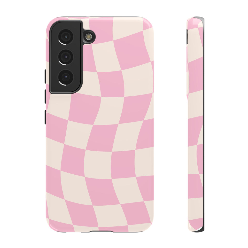 Pink Wavy Checker Tough Phone Case
