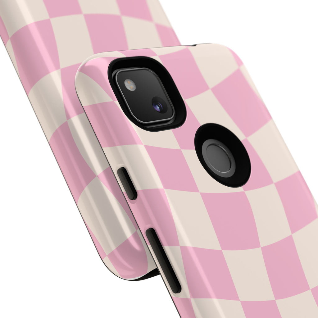 Pink Wavy Checker Tough Phone Case