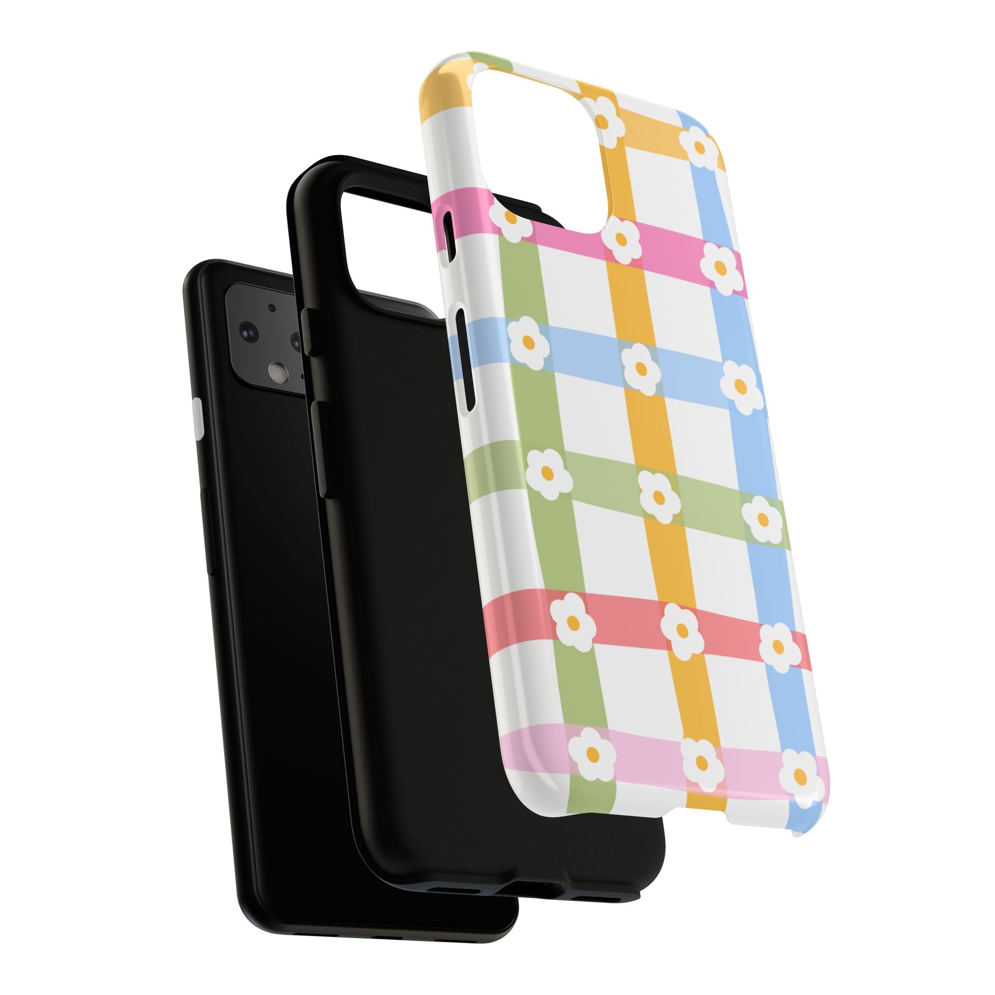 Floral Gingham  Pastel Checkerboard Phone Cover with Daisies