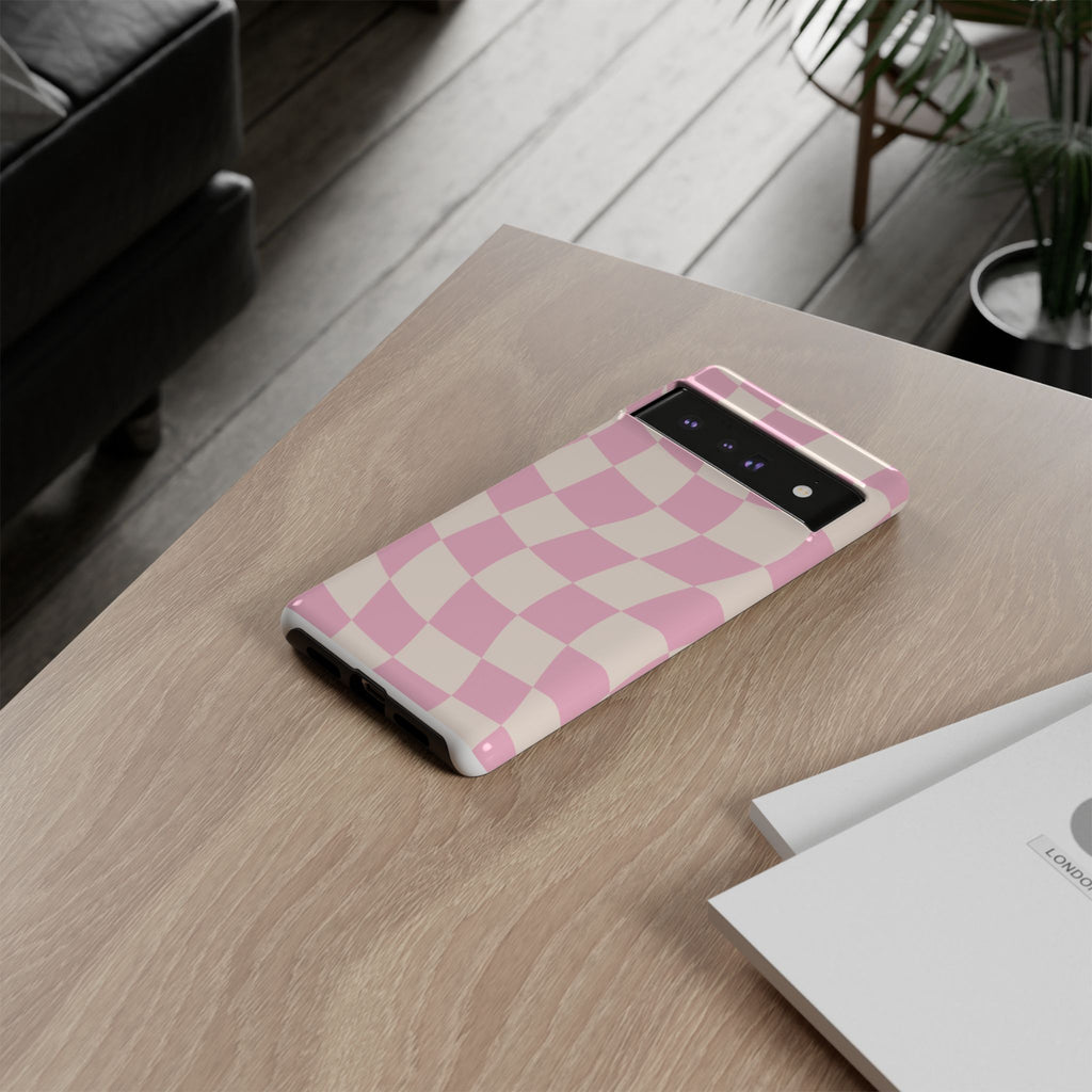 Pink Wavy Checker Tough Phone Case