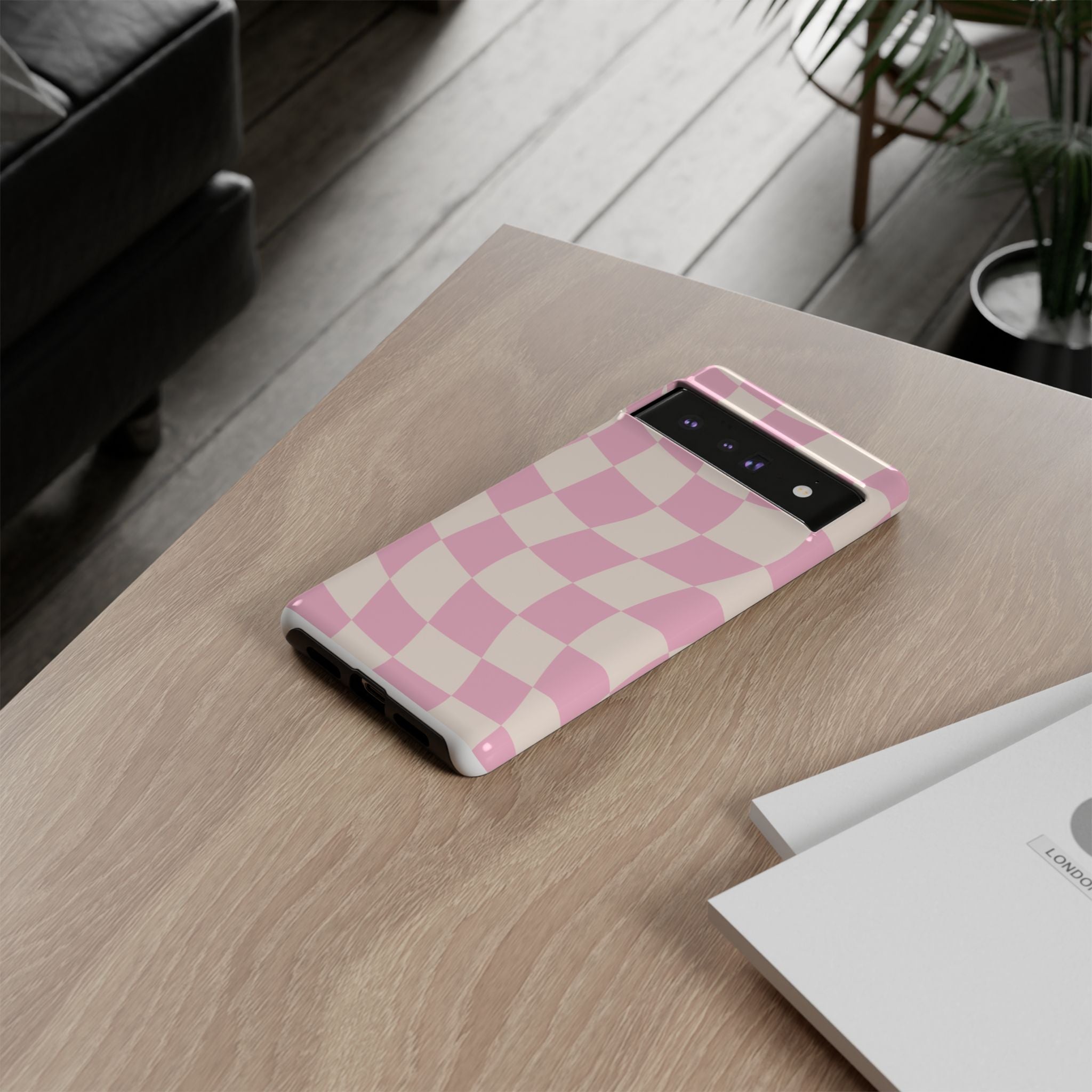 Pink Wavy Checker Tough Phone Case