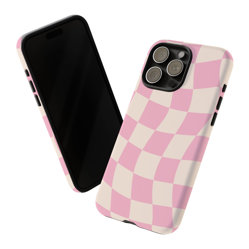 Pink Wavy Checker Tough Phone Case