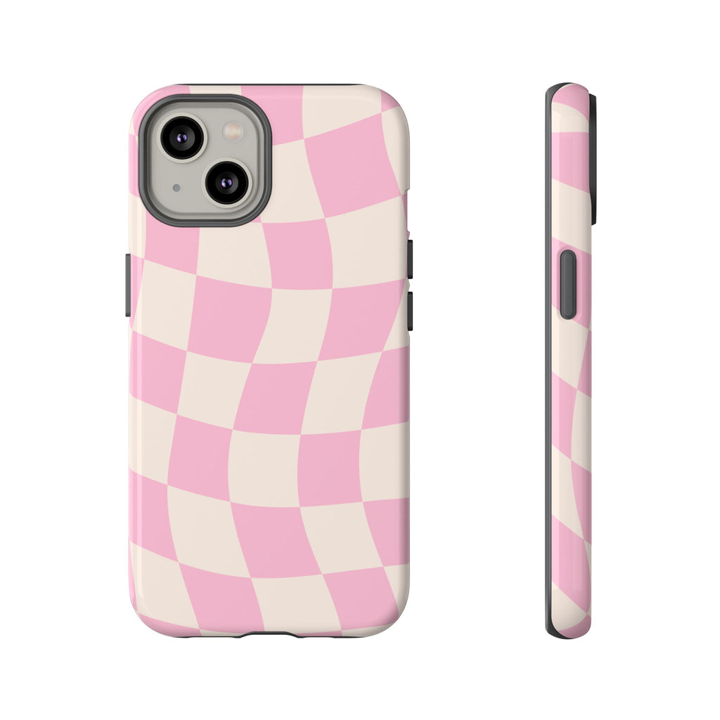 Pink Wavy Checker Tough Phone Case