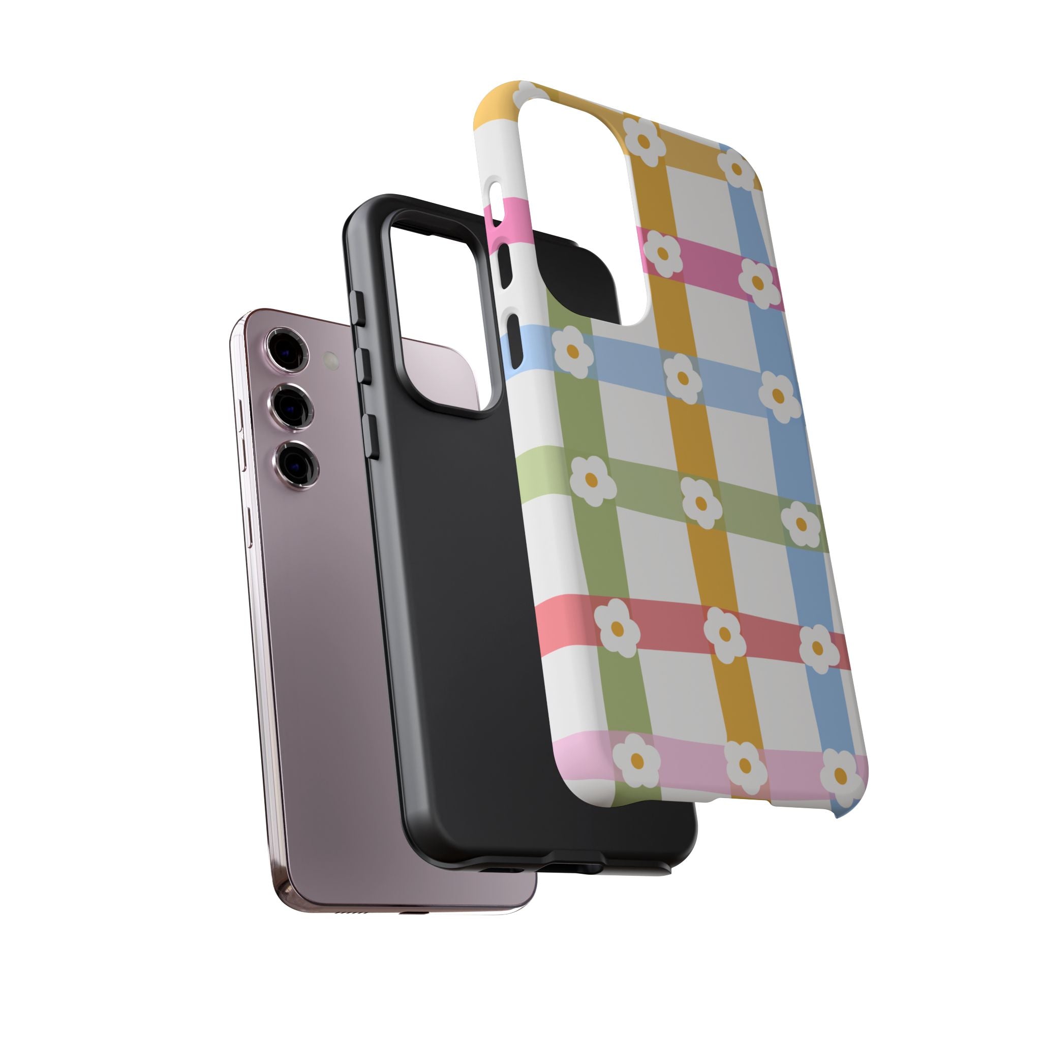 Floral Gingham  Pastel Checkerboard Phone Cover with Daisies