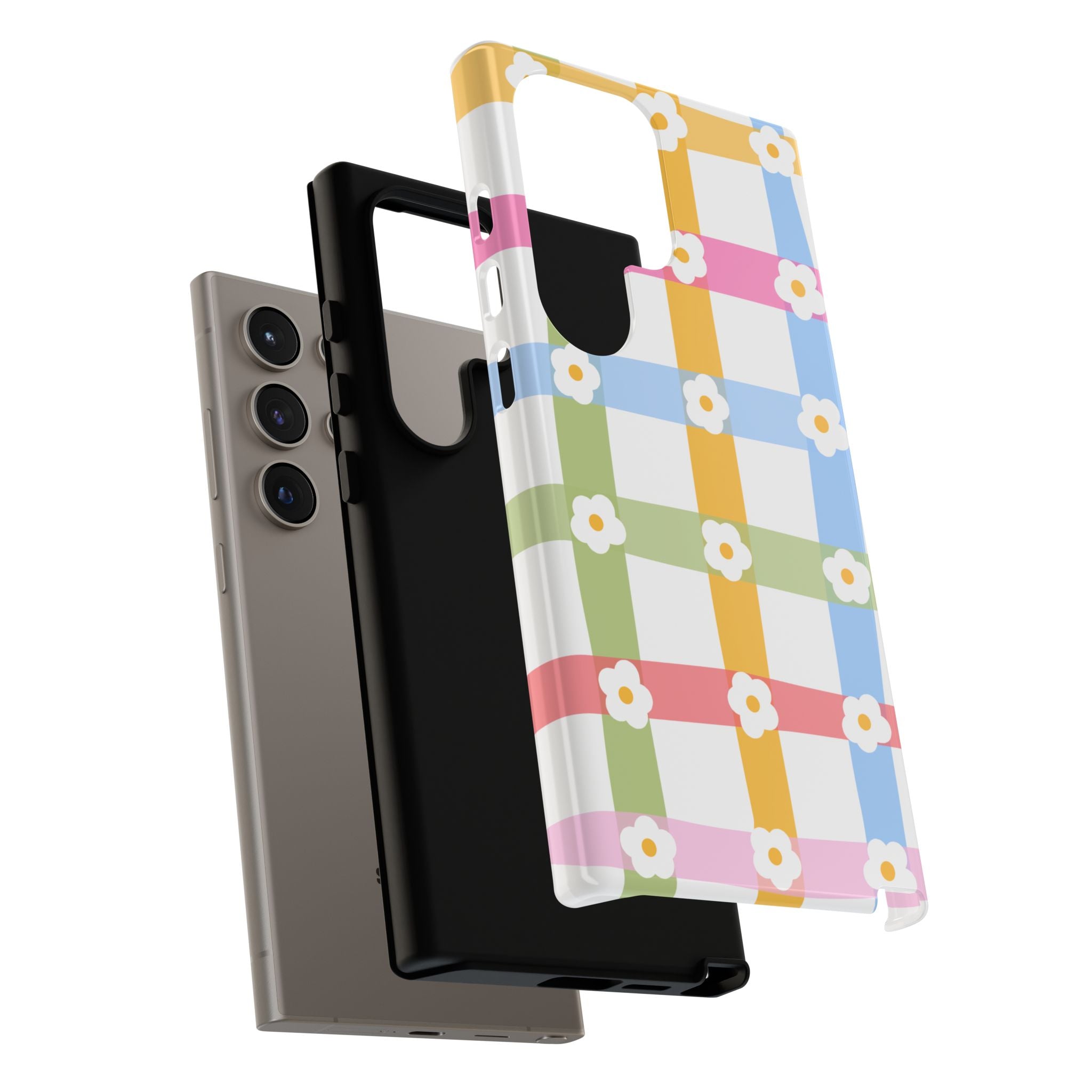 Floral Gingham  Pastel Checkerboard Phone Cover with Daisies