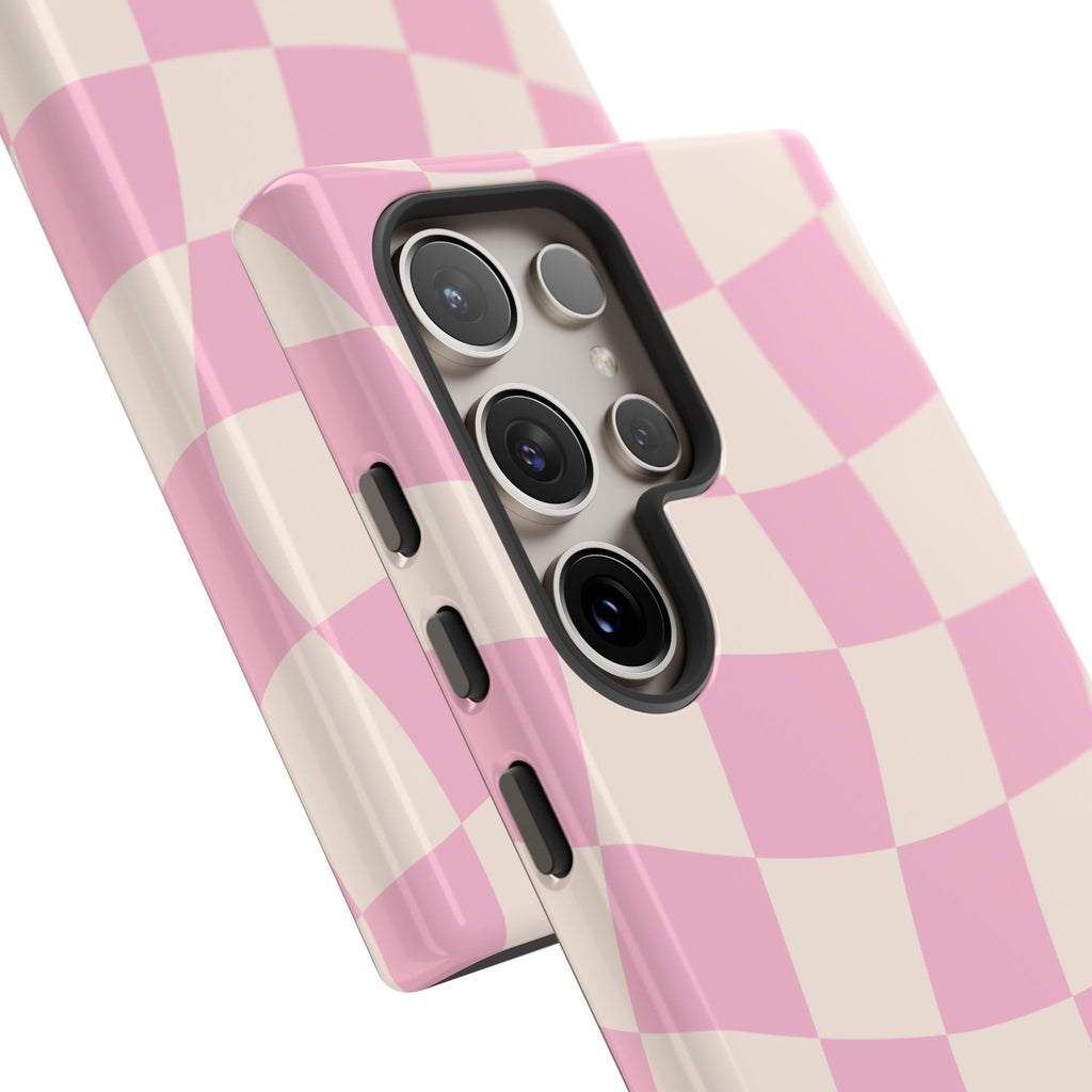 Pink Wavy Checker Tough Phone Case