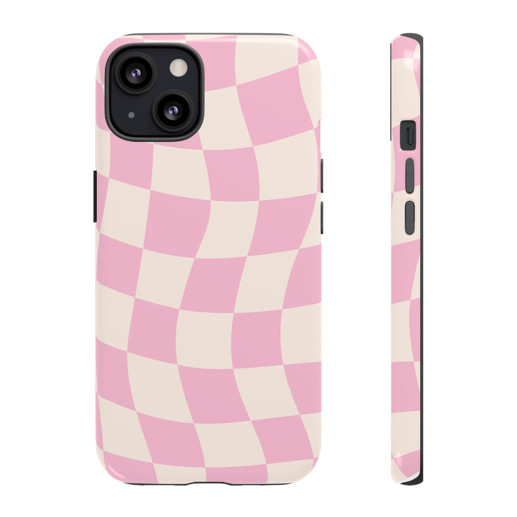 Pink Wavy Checker Tough Phone Case