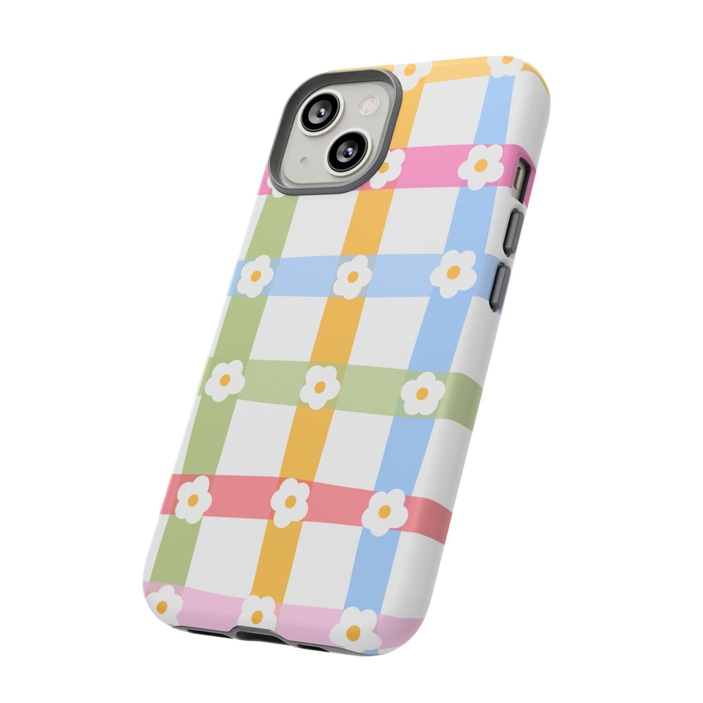 Floral Gingham  Pastel Checkerboard Phone Cover with Daisies