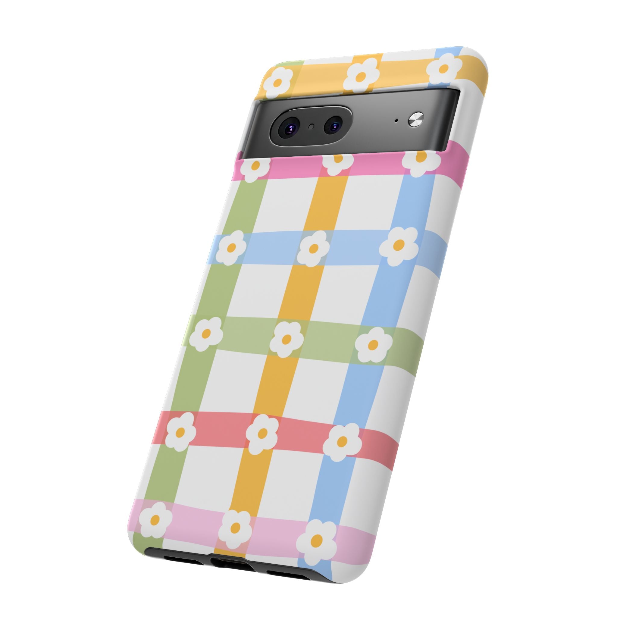 Floral Gingham  Pastel Checkerboard Phone Cover with Daisies