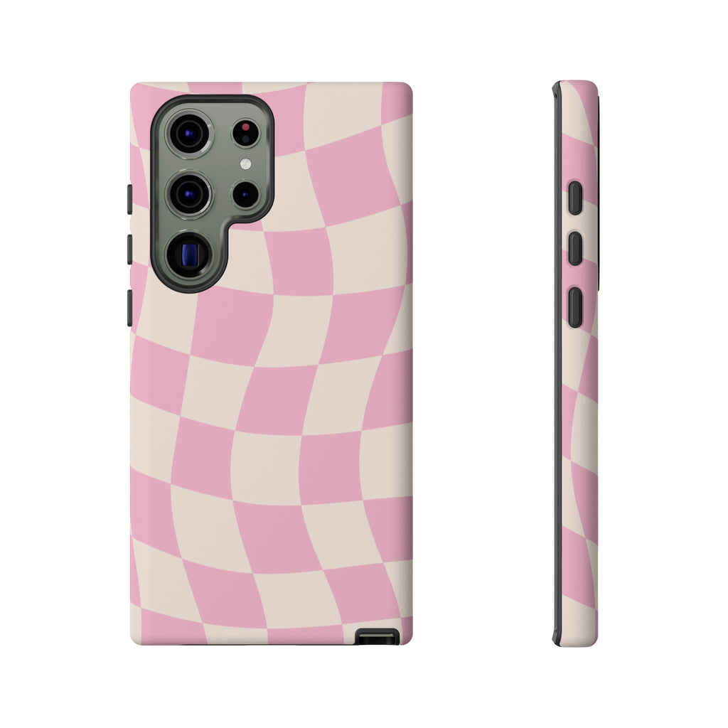 Pink Wavy Checker Tough Phone Case