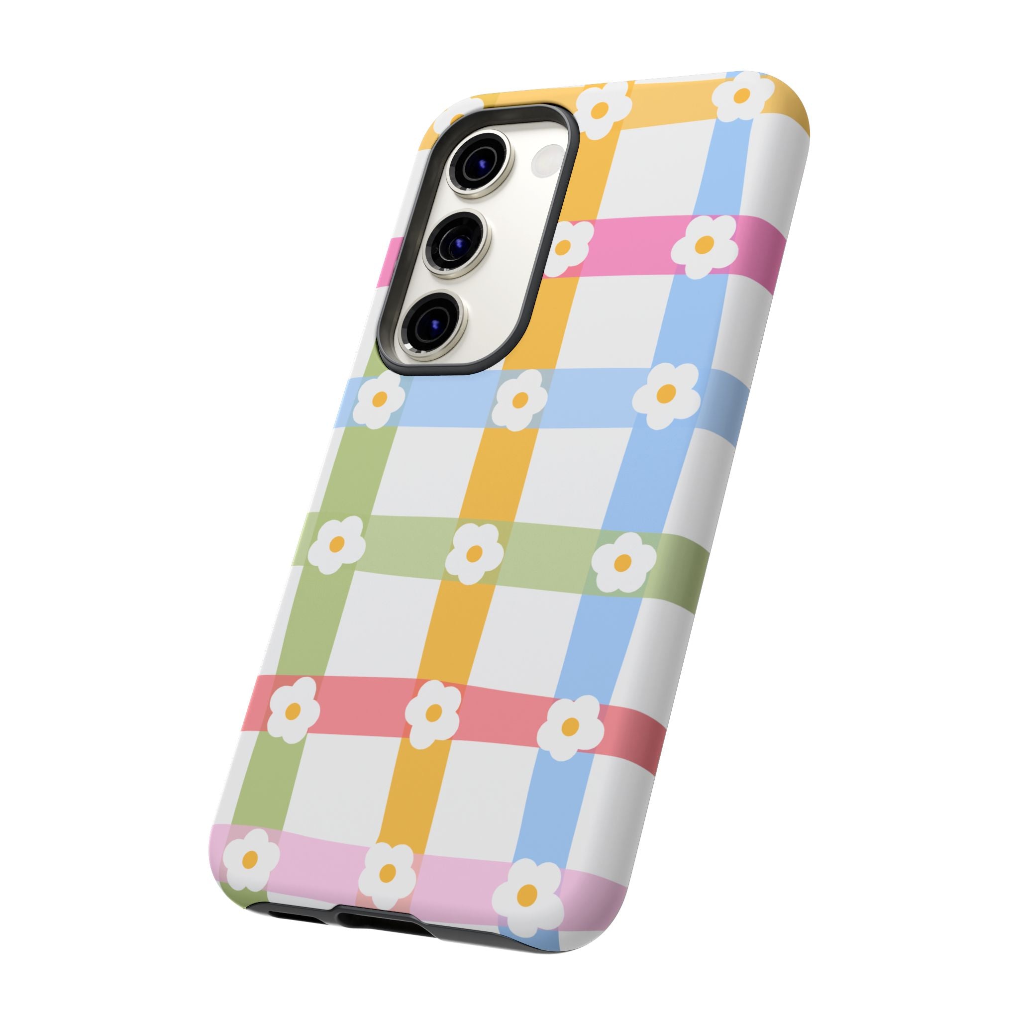 Floral Gingham  Pastel Checkerboard Phone Cover with Daisies