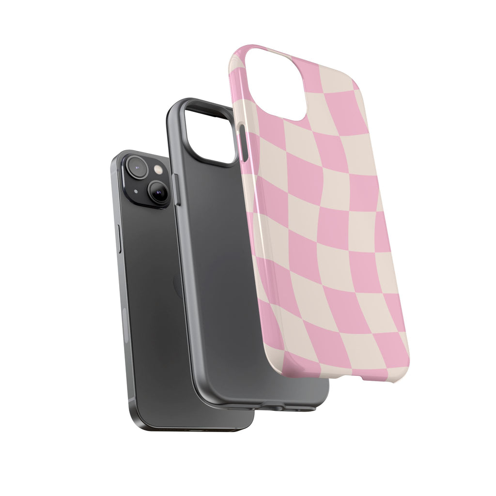 Pink Wavy Checker Tough Phone Case