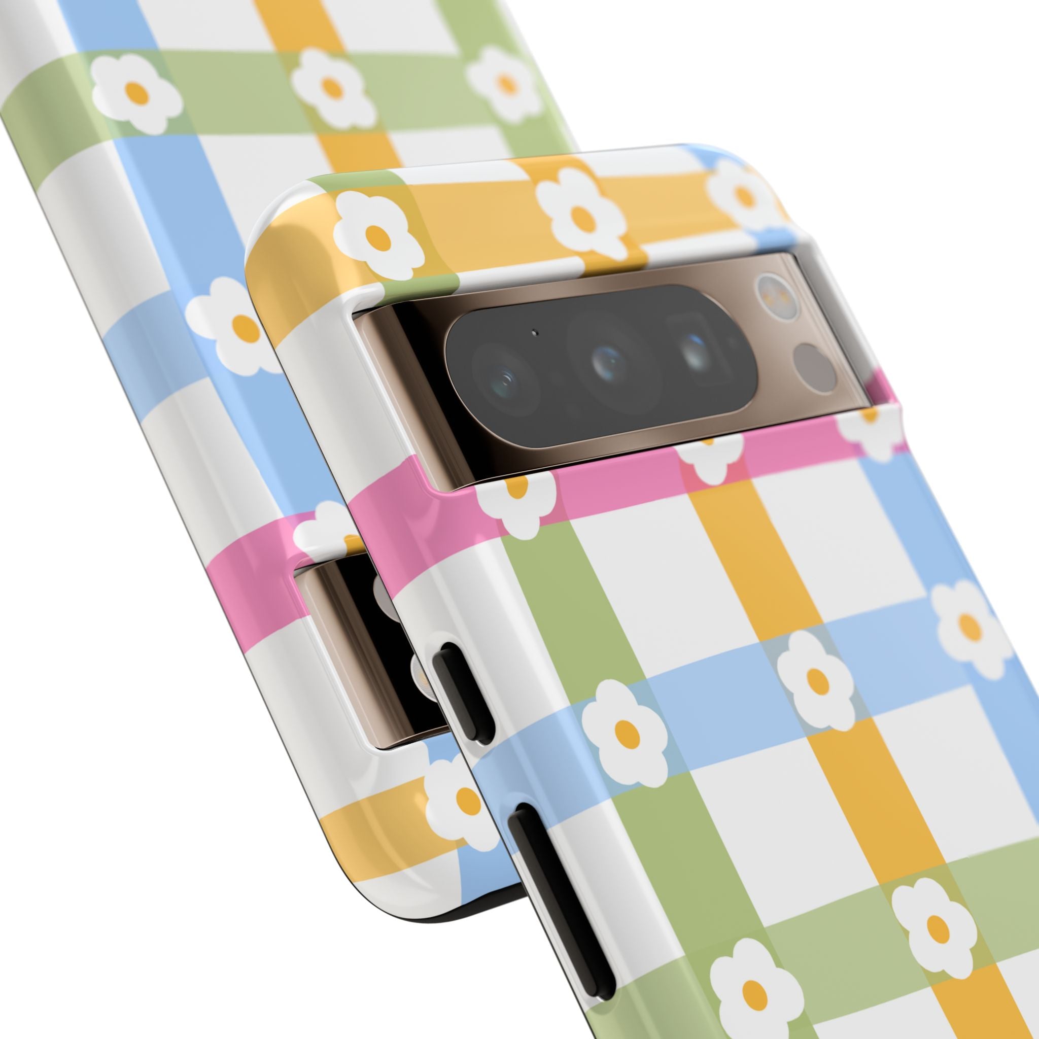Floral Gingham  Pastel Checkerboard Phone Cover with Daisies