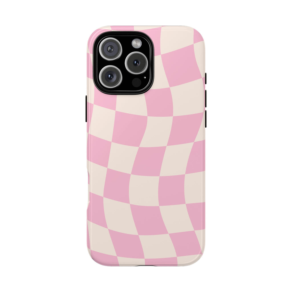 Pink Wavy Checker Tough Phone Case