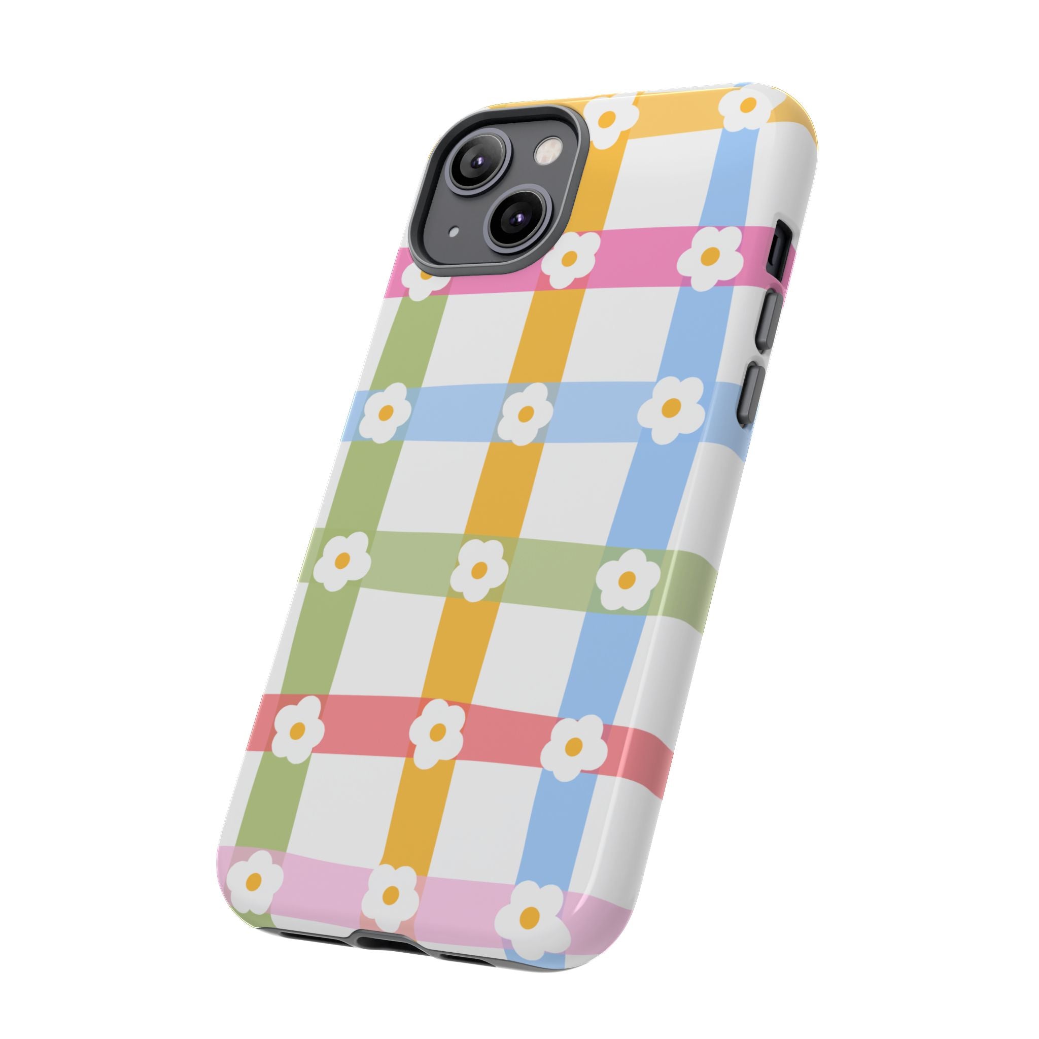 Floral Gingham  Pastel Checkerboard Phone Cover with Daisies