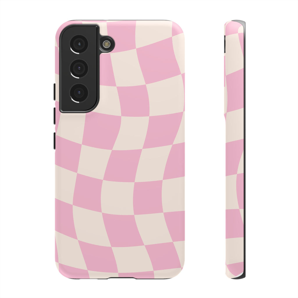 Pink Wavy Checker Tough Phone Case