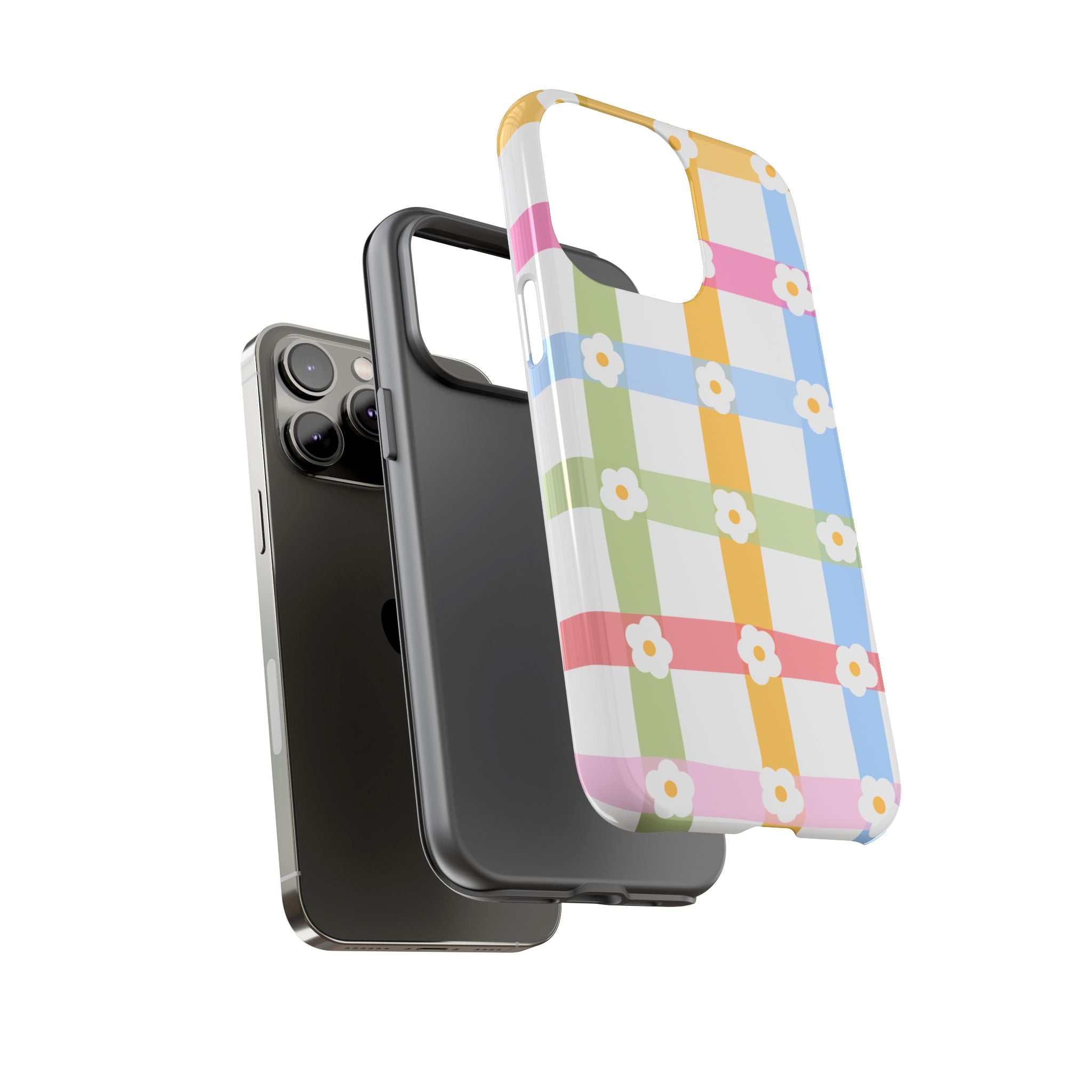 Floral Gingham  Pastel Checkerboard Phone Cover with Daisies