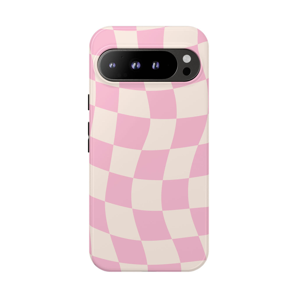 Pink Wavy Checker Tough Phone Case
