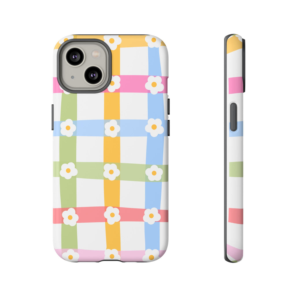 Floral Gingham  Pastel Checkerboard Phone Cover with Daisies