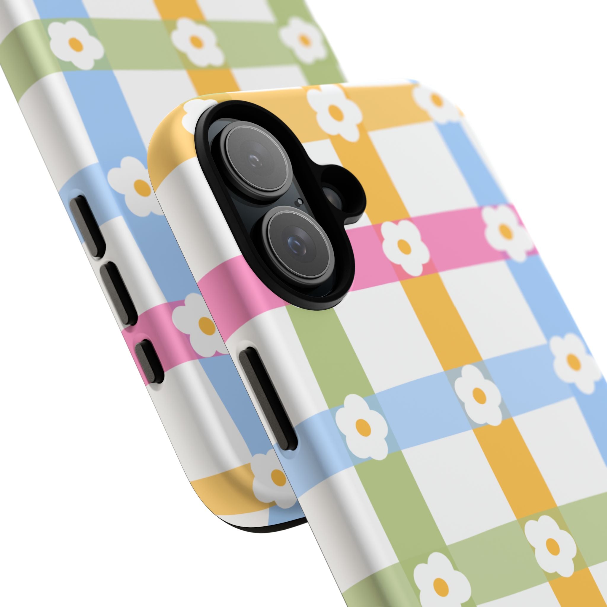 Floral Gingham  Pastel Checkerboard Phone Cover with Daisies