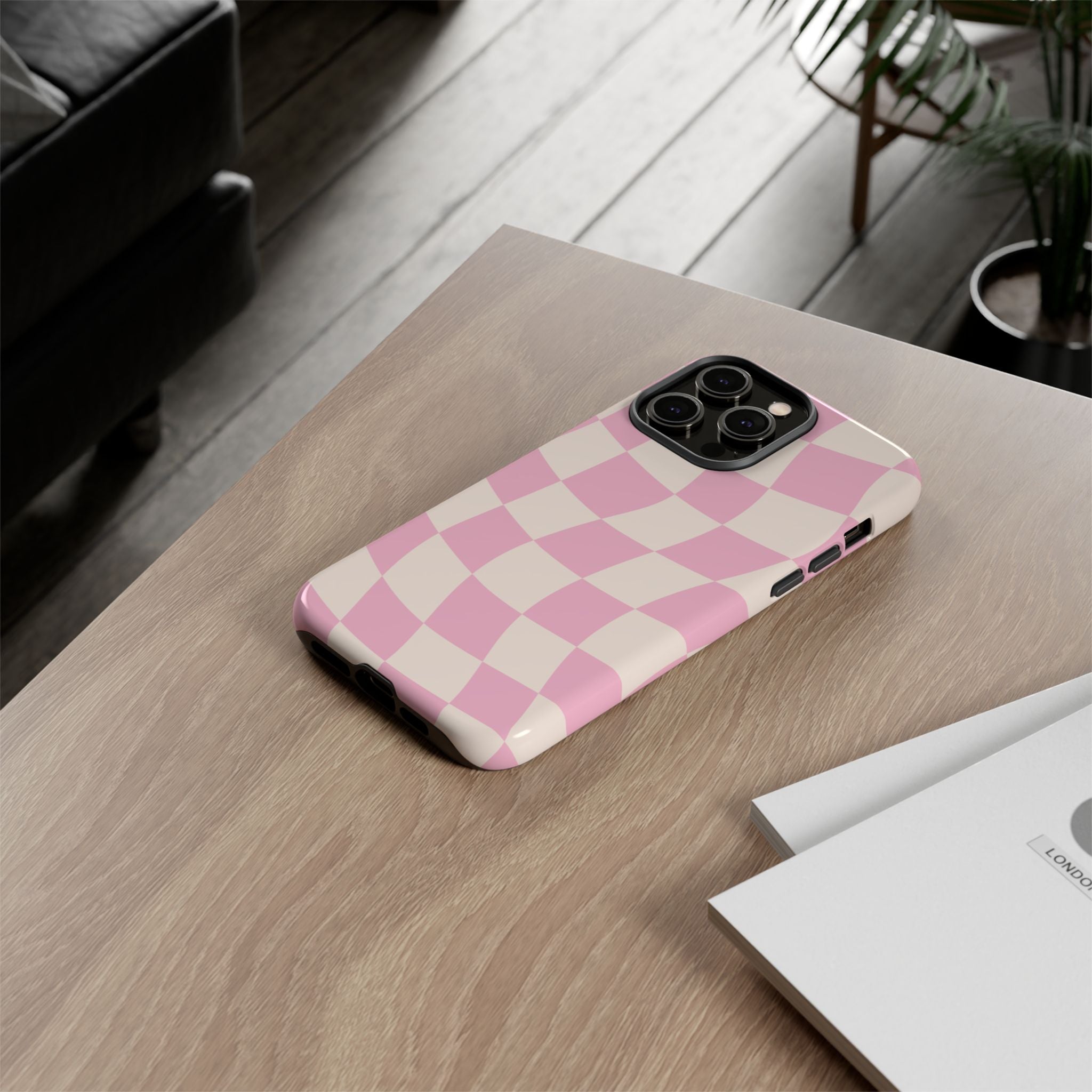 Pink Wavy Checker Tough Phone Case