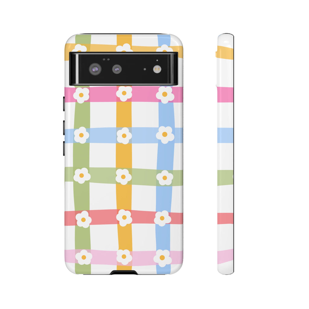 Floral Gingham  Pastel Checkerboard Phone Cover with Daisies