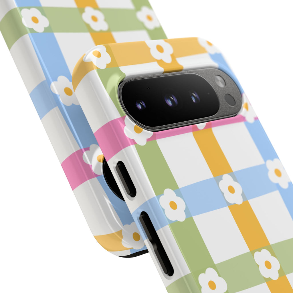 Floral Gingham  Pastel Checkerboard Phone Cover with Daisies