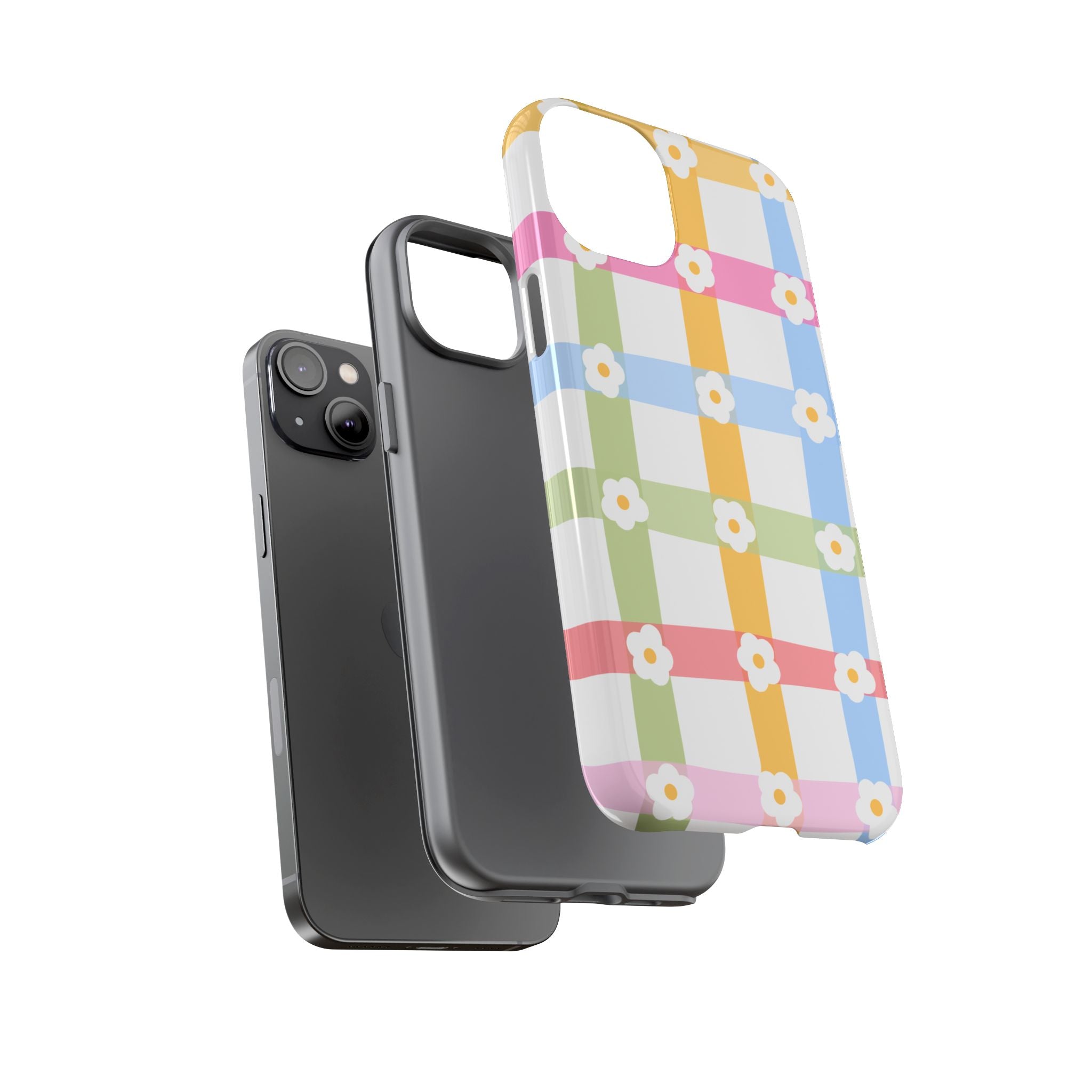 Floral Gingham  Pastel Checkerboard Phone Cover with Daisies