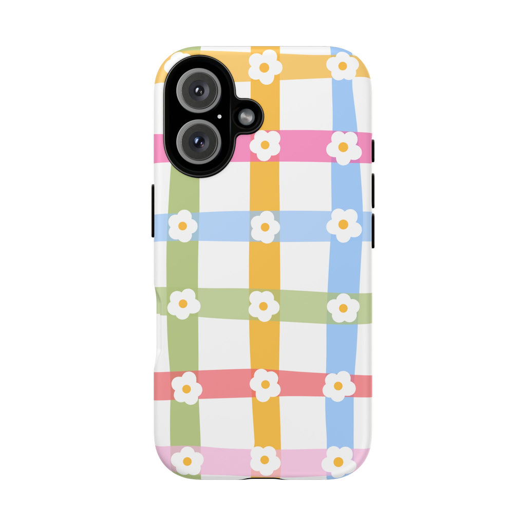 Floral Gingham  Pastel Checkerboard Phone Cover with Daisies