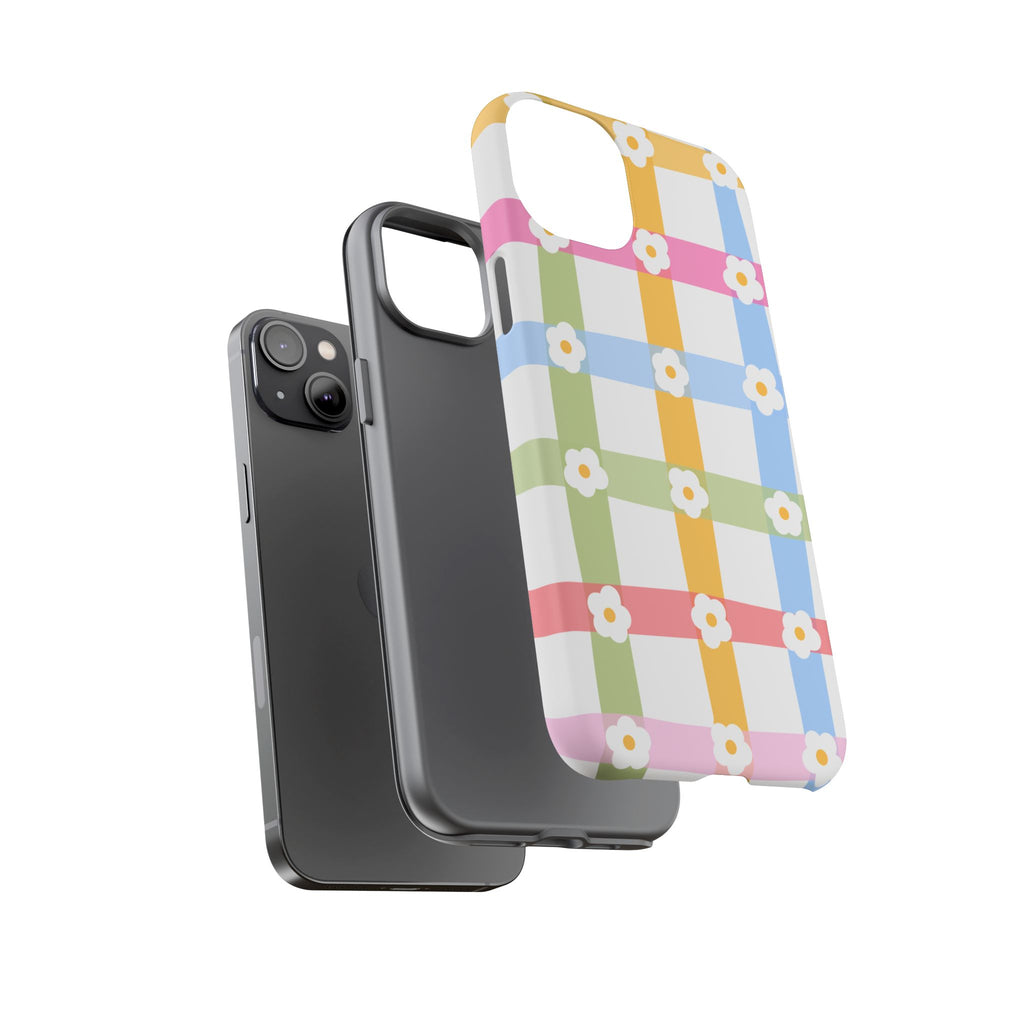 Floral Gingham  Pastel Checkerboard Phone Cover with Daisies