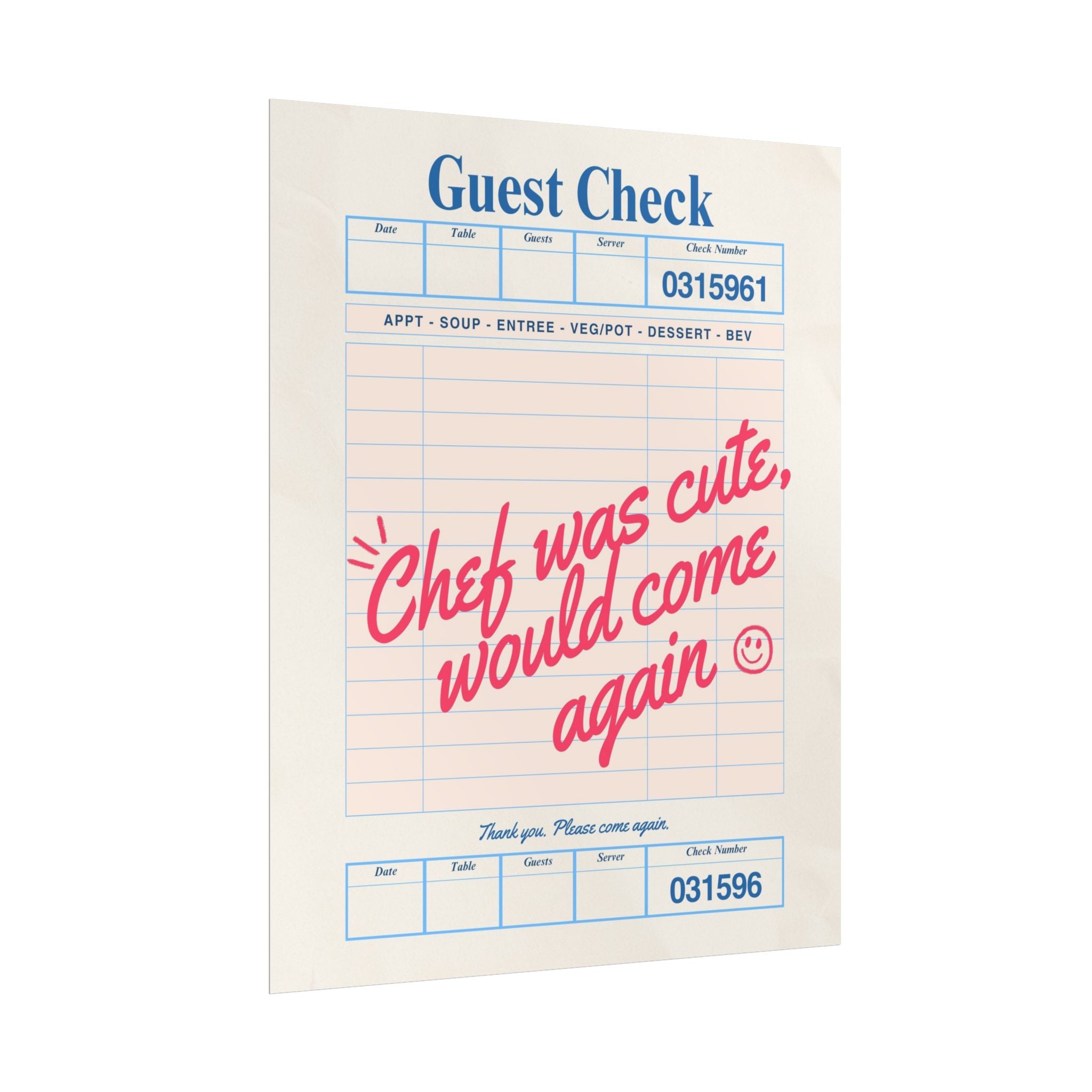 Chef was Cute Guest Check Poster