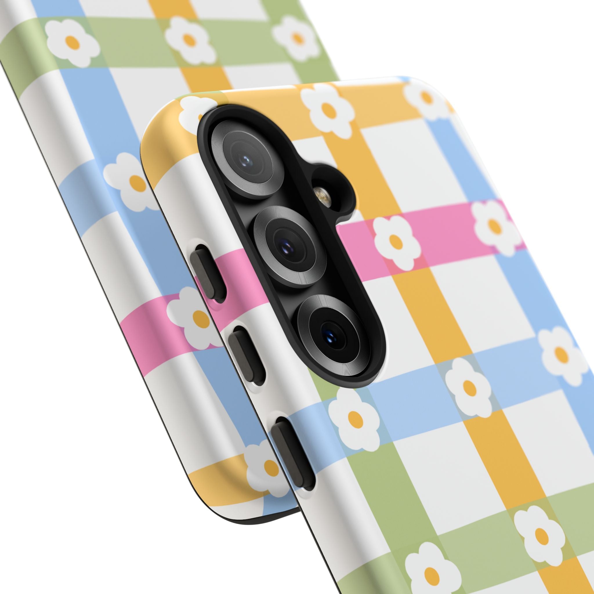 Floral Gingham  Pastel Checkerboard Phone Cover with Daisies