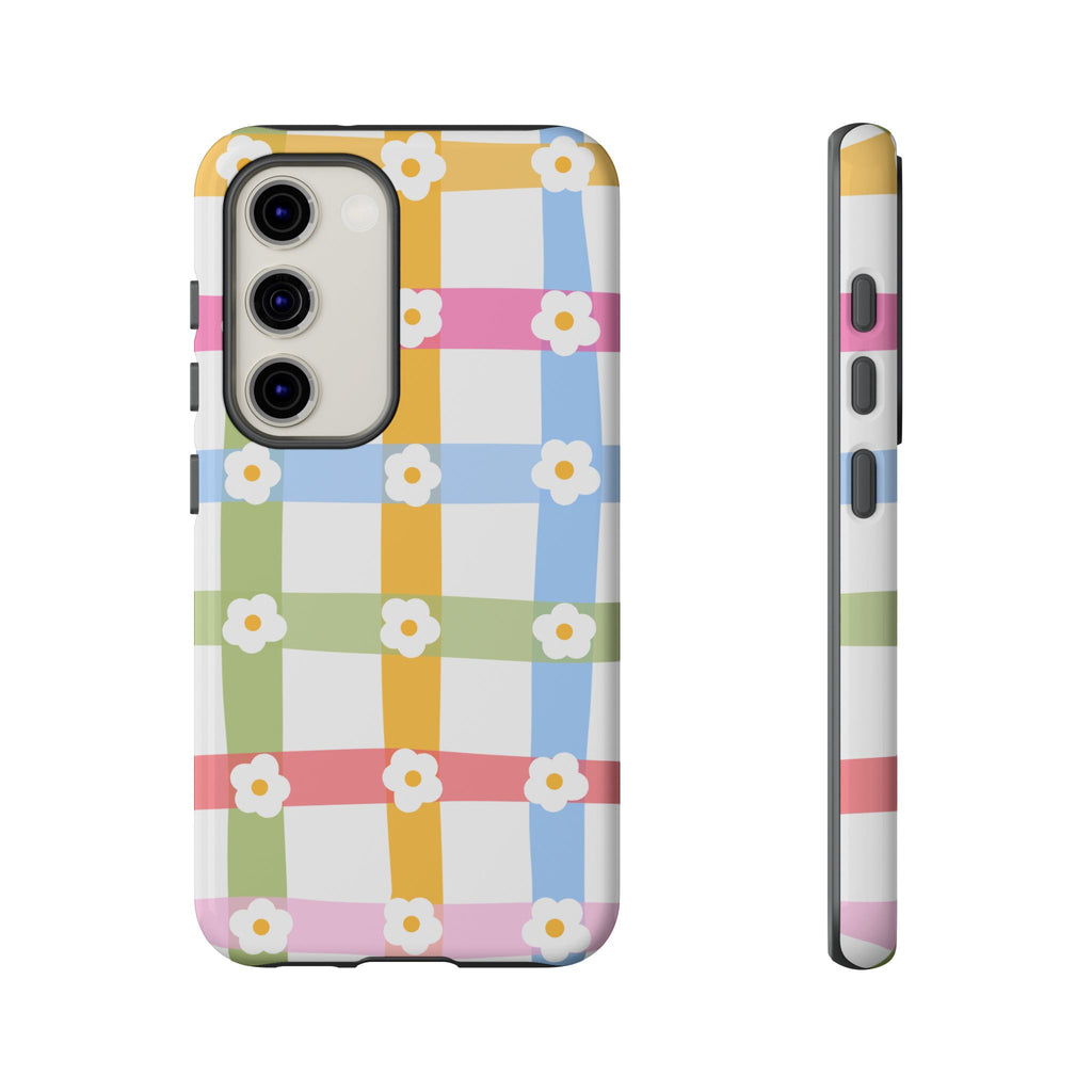 Floral Gingham  Pastel Checkerboard Phone Cover with Daisies