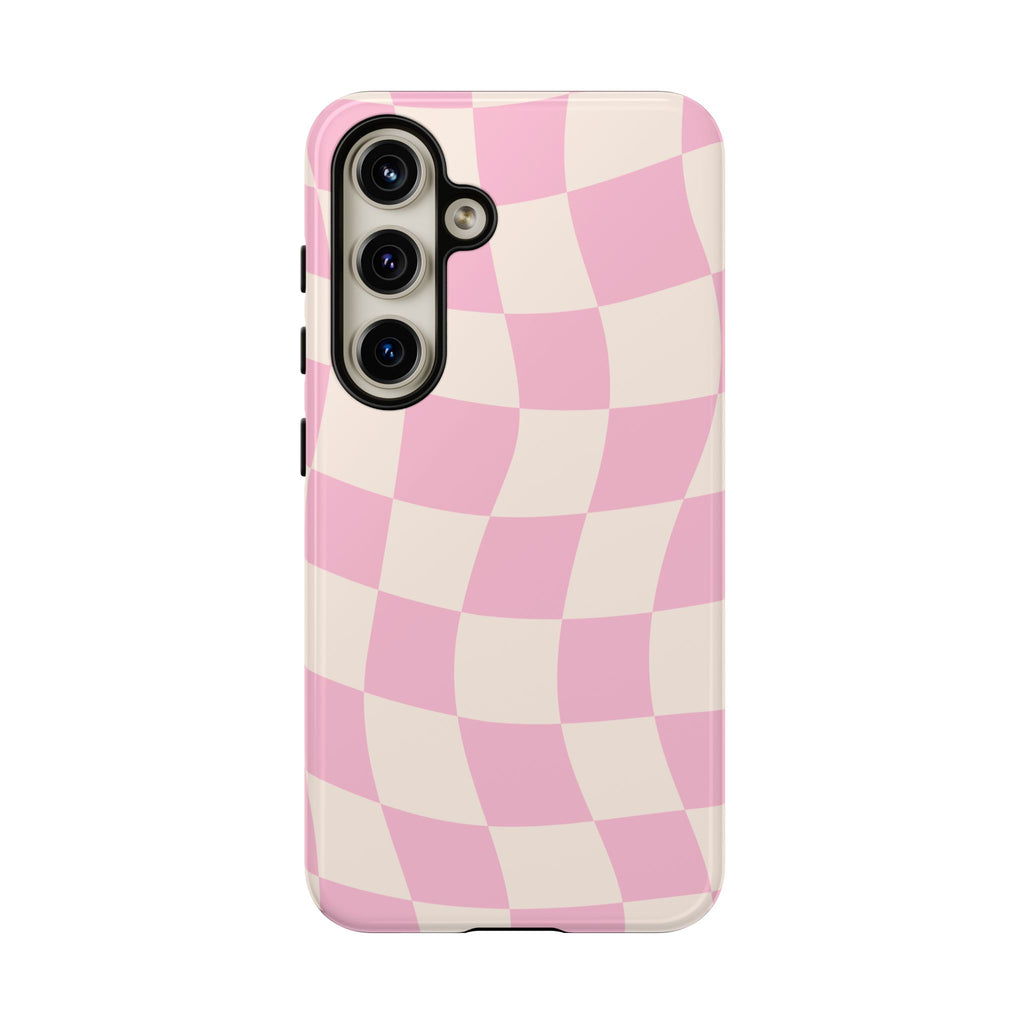 Pink Wavy Checker Tough Phone Case