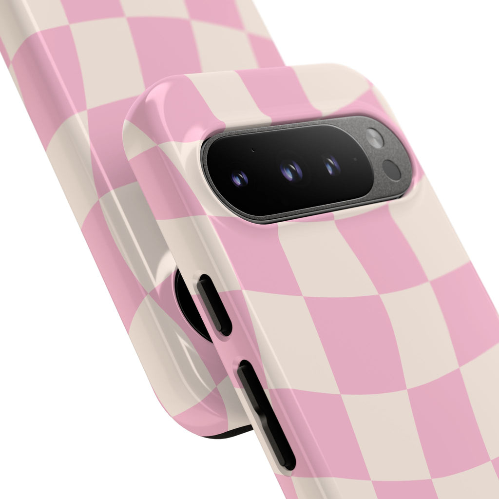 Pink Wavy Checker Tough Phone Case