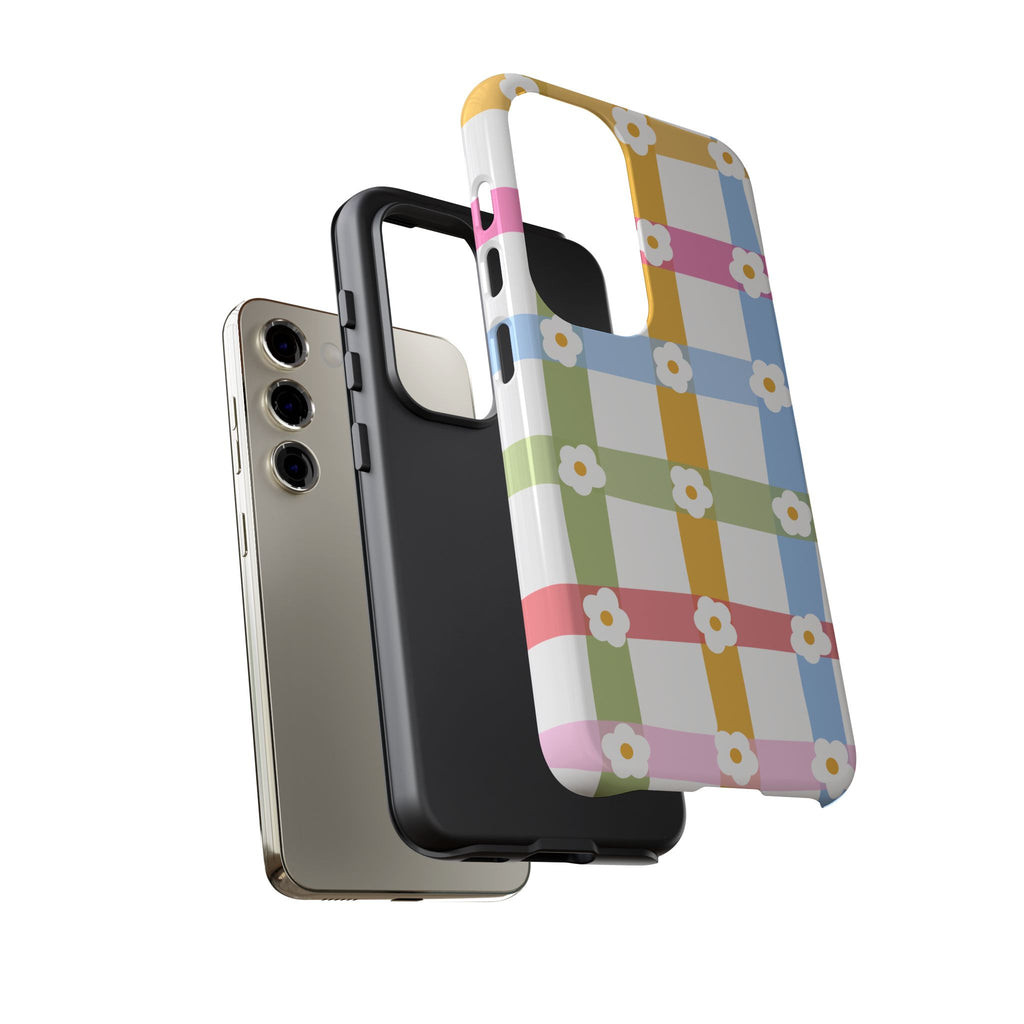 Floral Gingham  Pastel Checkerboard Phone Cover with Daisies