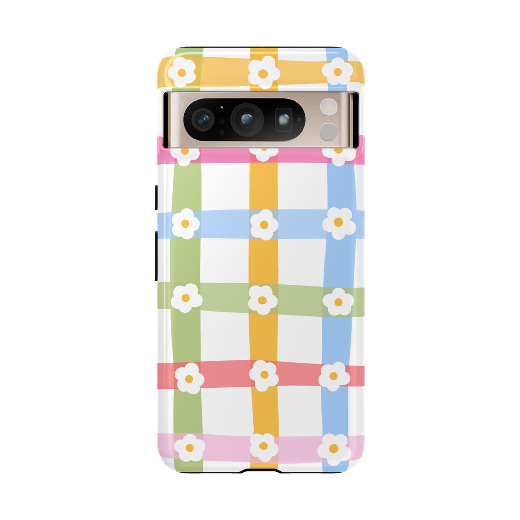 Floral Gingham  Pastel Checkerboard Phone Cover with Daisies