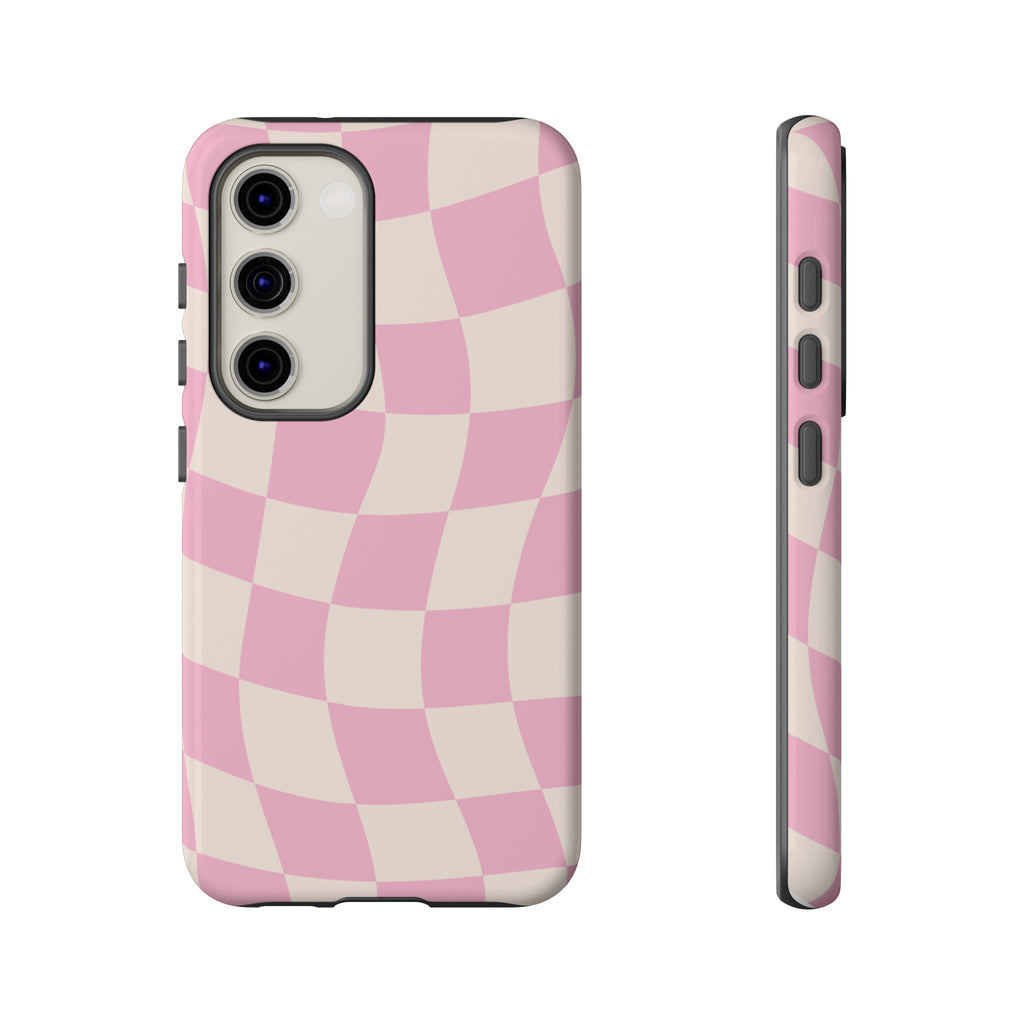 Pink Wavy Checker Tough Phone Case