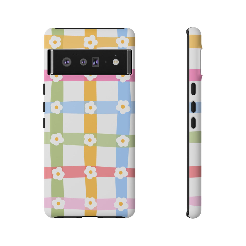 Floral Gingham  Pastel Checkerboard Phone Cover with Daisies
