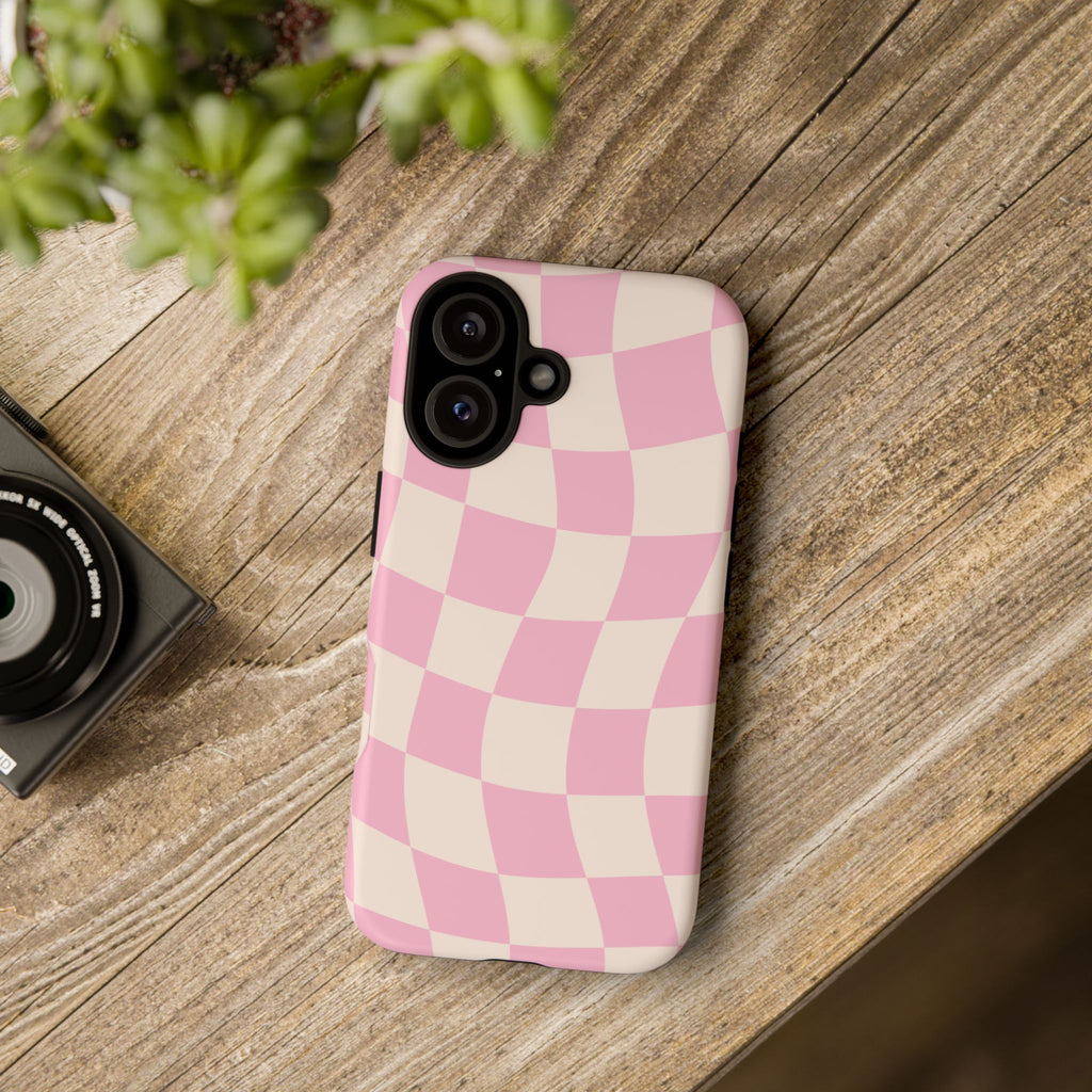 Pink Wavy Checker Tough Phone Case
