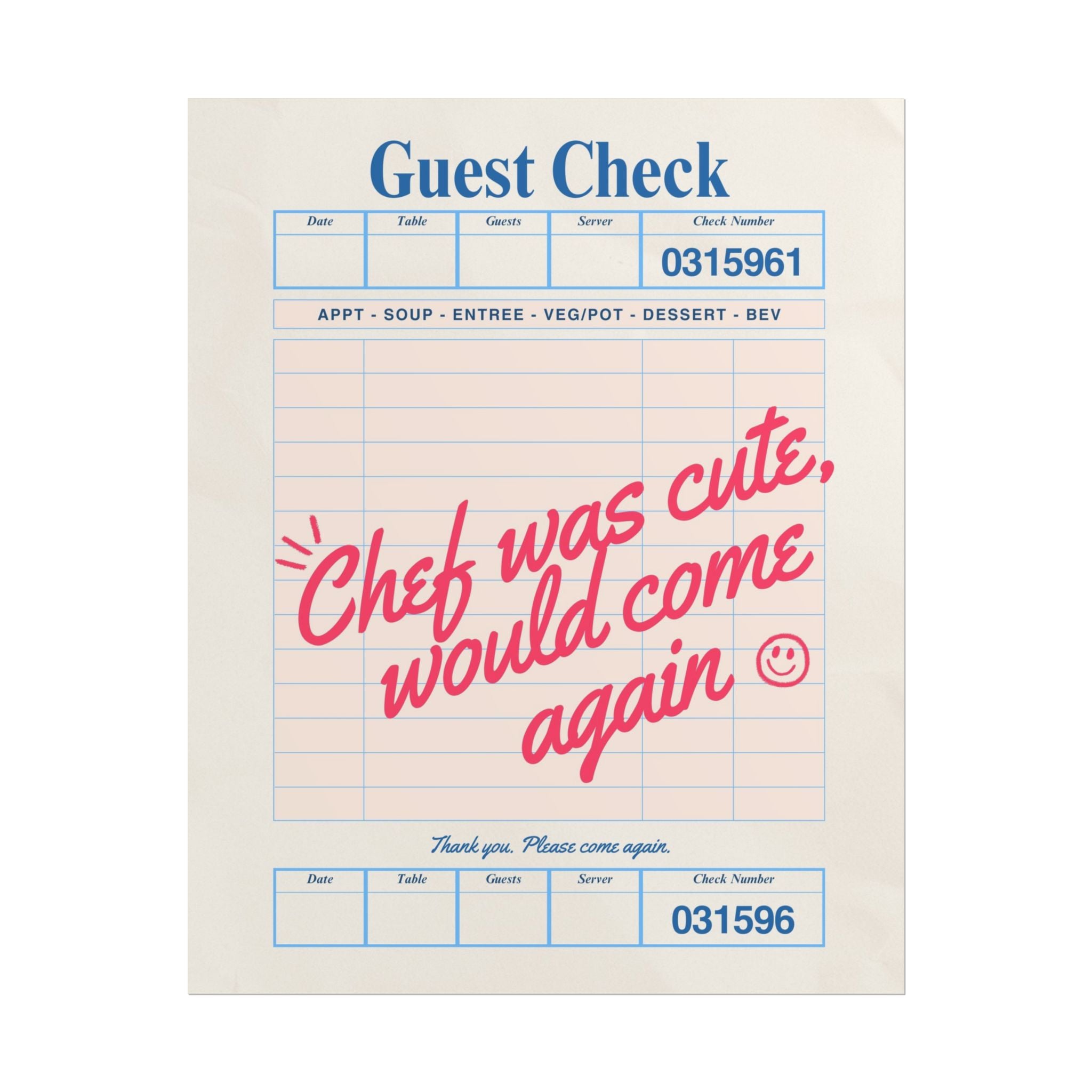 Chef was Cute Guest Check Poster