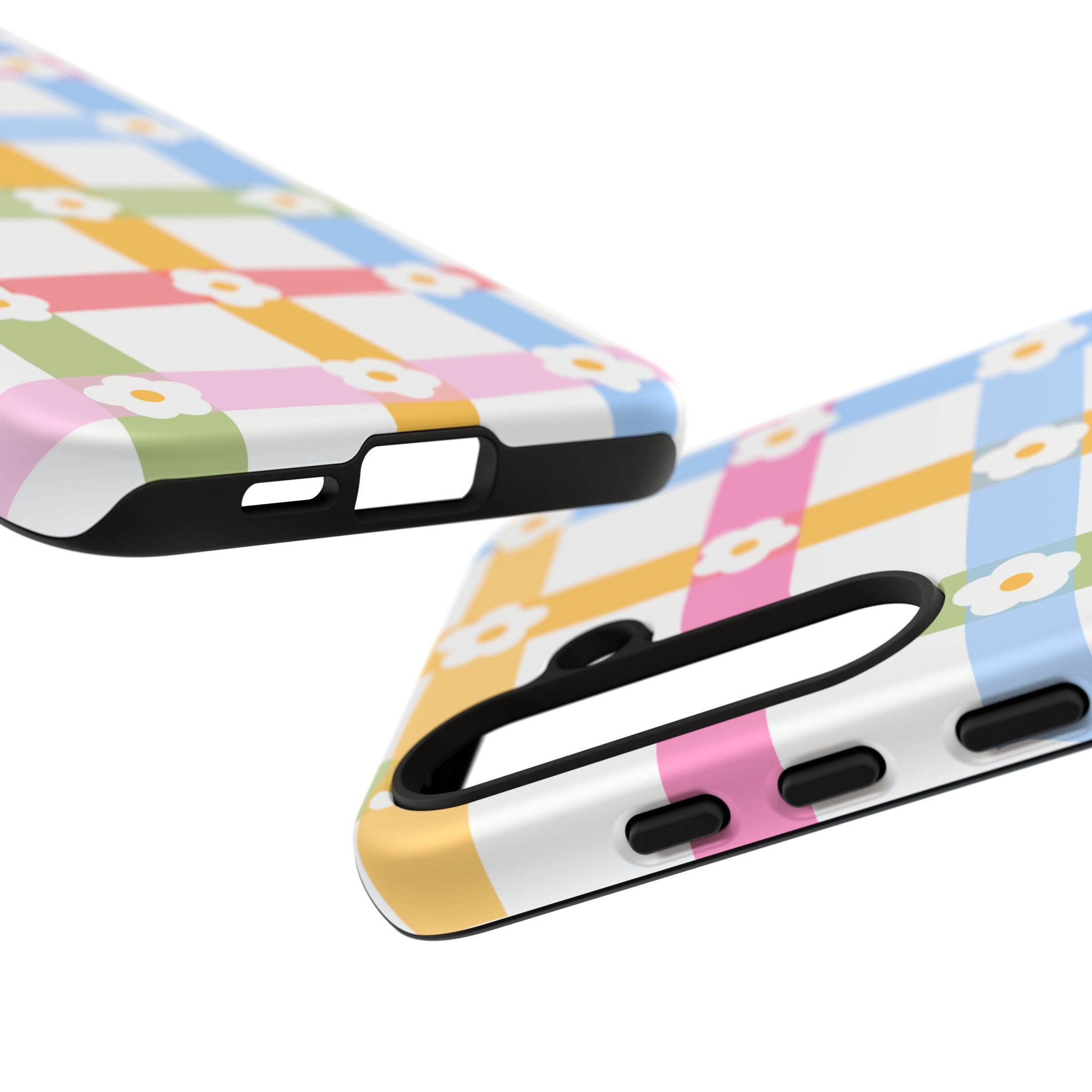 Floral Gingham  Pastel Checkerboard Phone Cover with Daisies
