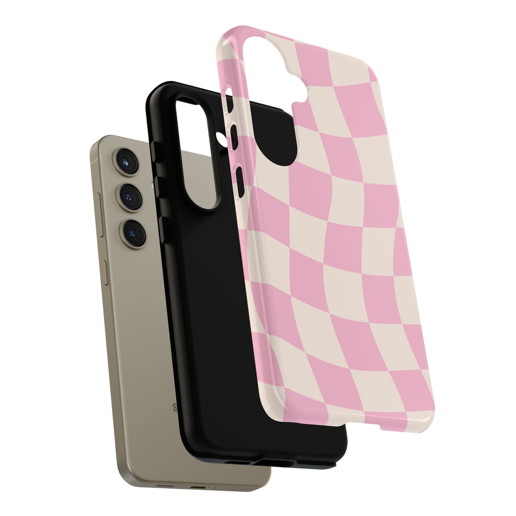Pink Wavy Checker Tough Phone Case