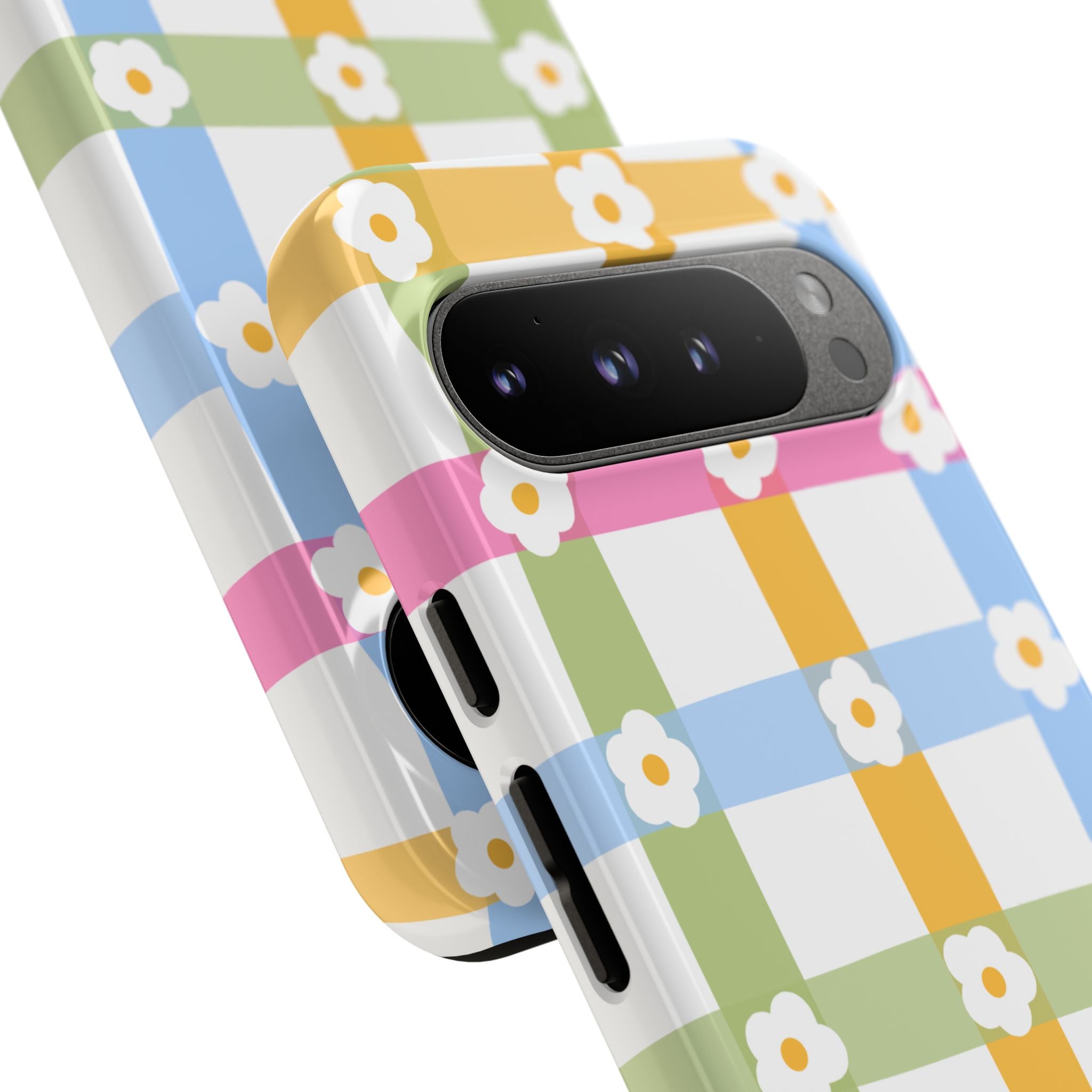 Floral Gingham  Pastel Checkerboard Phone Cover with Daisies