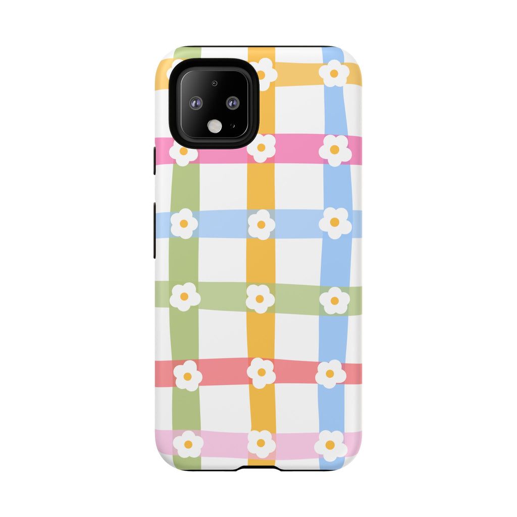 Floral Gingham  Pastel Checkerboard Phone Cover with Daisies